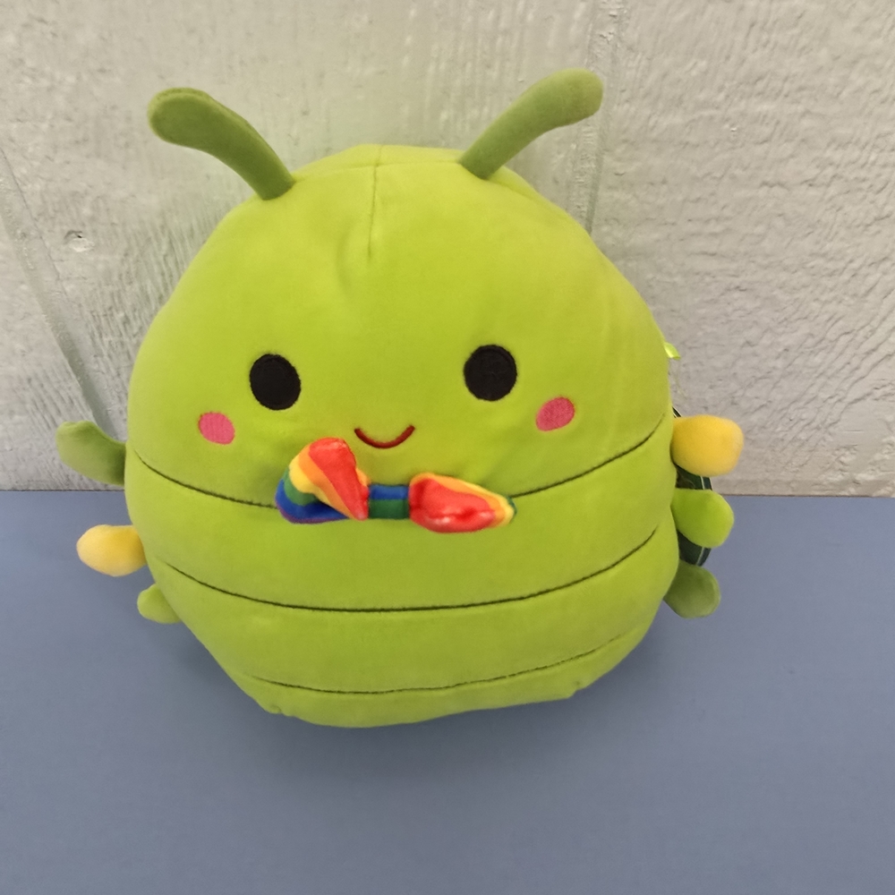 Squishmallows Green Caterpillar with Rainbow Bow Cortez